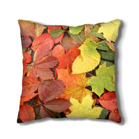 Подушка 3D с принтом Осенние листья , наволочка – 100% полиэстер, наполнитель – холлофайбер (легкий наполнитель, не вызывает аллергию). | состоит из подушки и наволочки. Наволочка на молнии, легко снимается для стирки | жёлтый | красный | листва | оранжевый | осень
