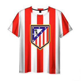Мужская футболка 3D с принтом Атлетико Мадрид , 100% полиэфир | прямой крой, круглый вырез горловины, длина до линии бедер | атлетико мадрид | полосы | эмблема