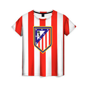 Женская футболка 3D с принтом Атлетико Мадрид , 100% полиэфир ( синтетическое хлопкоподобное полотно) | прямой крой, круглый вырез горловины, длина до линии бедер | атлетико мадрид | полосы | эмблема
