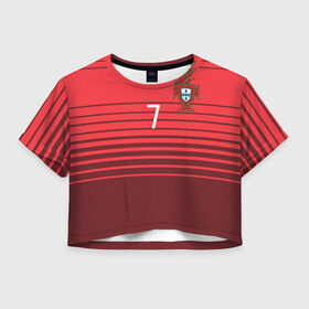 Женская футболка 3D укороченная с принтом Роналду сборная Португалии , 100% полиэстер | круглая горловина, длина футболки до линии талии, рукава с отворотами | cr7 | euro | real | ronaldo | евро | португалия | реал | роналдо