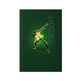 Обложка для паспорта матовая кожа с принтом Usain Bolt , натуральная матовая кожа | размер 19,3 х 13,7 см; прозрачные пластиковые крепления | Тематика изображения на принте: атлетика | без | болт | легкая | спорт | усейн