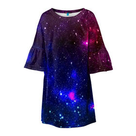 Детское платье 3D с принтом Звёзды , 100% полиэстер | прямой силуэт, чуть расширенный к низу. Круглая горловина, на рукавах — воланы | Тематика изображения на принте: вселенная | галактика | звезды | планеты | туманность
