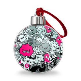 Ёлочный шар с принтом sticker bombing , Пластик | Диаметр: 77 мм | бомбинг | стикер