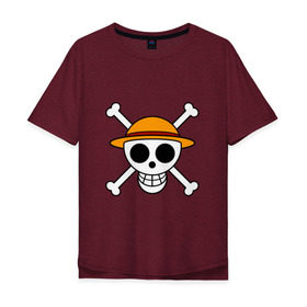 Мужская футболка хлопок Oversize с принтом Весёлый Роджер Мугивар , 100% хлопок | свободный крой, круглый ворот, “спинка” длиннее передней части | Тематика изображения на принте: аниме | большой куш | ван пис | кости | луффи | мугивара | пираты | соломенная | череп | шляпа