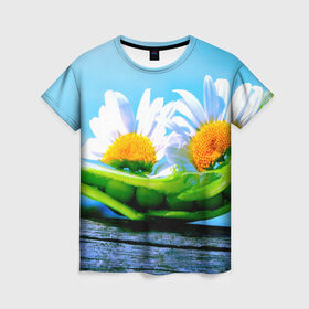 Женская футболка 3D с принтом Ромашки , 100% полиэфир ( синтетическое хлопкоподобное полотно) | прямой крой, круглый вырез горловины, длина до линии бедер | красота | поле | природа | ромашка | цветы