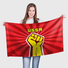 Флаг 3D с принтом Власть в кулаке СССР , 100% полиэстер | плотность ткани — 95 г/м2, размер — 67 х 109 см. Принт наносится с одной стороны | власть | кулак | сила | ссср