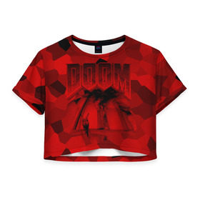 Женская футболка 3D укороченная с принтом Doom classic 3 , 100% полиэстер | круглая горловина, длина футболки до линии талии, рукава с отворотами | 