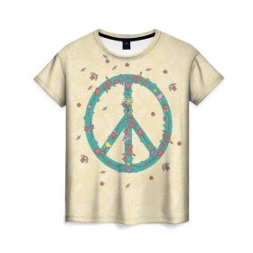 Женская футболка 3D с принтом Peace , 100% полиэфир ( синтетическое хлопкоподобное полотно) | прямой крой, круглый вырез горловины, длина до линии бедер | peace | мир | пис | хиппи | цветы