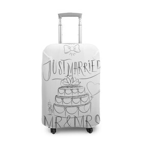 Чехол для чемодана 3D с принтом MR&MRS , 86% полиэфир, 14% спандекс | двустороннее нанесение принта, прорези для ручек и колес | бабочка | жених | молодожены | невеста | свадьба | торт