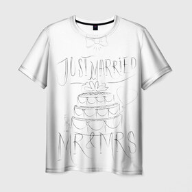 Мужская футболка 3D с принтом MR&MRS , 100% полиэфир | прямой крой, круглый вырез горловины, длина до линии бедер | бабочка | жених | молодожены | невеста | свадьба | торт