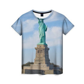 Женская футболка 3D с принтом Статуя свободы , 100% полиэфир ( синтетическое хлопкоподобное полотно) | прямой крой, круглый вырез горловины, длина до линии бедер | америка | сша
