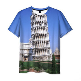 Мужская футболка 3D с принтом Пизанская башня , 100% полиэфир | прямой крой, круглый вырез горловины, длина до линии бедер | италия | турист