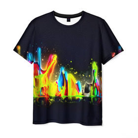 Мужская футболка 3D с принтом Взрыв красок , 100% полиэфир | прямой крой, круглый вырез горловины, длина до линии бедер | Тематика изображения на принте: абстракция | абстракция красок | брызги | краска | цветные