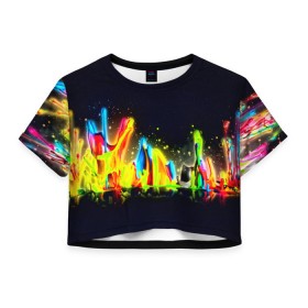 Женская футболка 3D укороченная с принтом Взрыв красок , 100% полиэстер | круглая горловина, длина футболки до линии талии, рукава с отворотами | абстракция | абстракция красок | брызги | краска | цветные