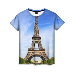Женская футболка 3D с принтом Эйфелева башня , 100% полиэфир ( синтетическое хлопкоподобное полотно) | прямой крой, круглый вырез горловины, длина до линии бедер | france | франция | эфелева