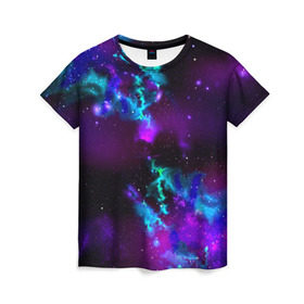 Женская футболка 3D с принтом Звездное небо , 100% полиэфир ( синтетическое хлопкоподобное полотно) | прямой крой, круглый вырез горловины, длина до линии бедер | вселенная | галактика | звезды | планеты | туманность