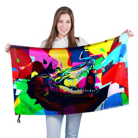Флаг 3D с принтом Крокодил , 100% полиэстер | плотность ткани — 95 г/м2, размер — 67 х 109 см. Принт наносится с одной стороны | цветной | яркий