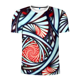 Мужская футболка 3D спортивная с принтом Абстрактный узор , 100% полиэстер с улучшенными характеристиками | приталенный силуэт, круглая горловина, широкие плечи, сужается к линии бедра | белый | калейдоскоп | красный | паттерн | спирали