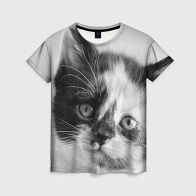 Женская футболка 3D с принтом Котенок , 100% полиэфир ( синтетическое хлопкоподобное полотно) | прямой крой, круглый вырез горловины, длина до линии бедер | животные | кот | котенок | кошка | мордочка