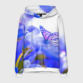 Мужская толстовка 3D с принтом Бабочки , 100% полиэстер | двухслойный капюшон со шнурком для регулировки, мягкие манжеты на рукавах и по низу толстовки, спереди карман-кенгуру с мягким внутренним слоем. | бабочки | красота | природа | синяя | цветы