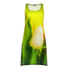 Платье-майка 3D с принтом Тюльпаны , 100% полиэстер | полуприлегающий силуэт, широкие бретели, круглый вырез горловины, удлиненный подол сзади. | букет | поле | природа | тюльпаны | цветы