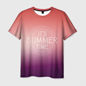 Мужская футболка 3D с принтом IT`S SUMMER TIME , 100% полиэфир | прямой крой, круглый вырез горловины, длина до линии бедер | it s summer time | время | жара | красный | лето | розовый | солнце | тепло | фиолет | цвета | это время лето
