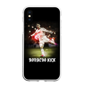 Чехол для iPhone XS Max матовый с принтом Удар Роналдо , Силикон | Область печати: задняя сторона чехла, без боковых панелей | real | ronaldo | реал мадрид | роналдо | футбол