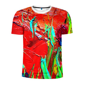 Мужская футболка 3D спортивная с принтом Масляные краски , 100% полиэстер с улучшенными характеристиками | приталенный силуэт, круглая горловина, широкие плечи, сужается к линии бедра | Тематика изображения на принте: абстракция | абстракция красок | арт | краска | мазки | цветные