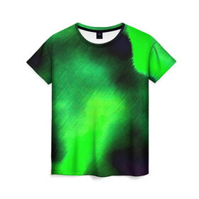 Женская футболка 3D с принтом Заштриховка , 100% полиэфир ( синтетическое хлопкоподобное полотно) | прямой крой, круглый вырез горловины, длина до линии бедер | зеленый | разводы | черный