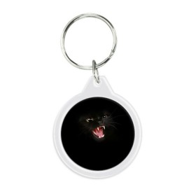 Брелок круглый с принтом Чёрный кот , пластик и полированная сталь | круглая форма, металлическое крепление в виде кольца | Тематика изображения на принте: киска | кот | кошка