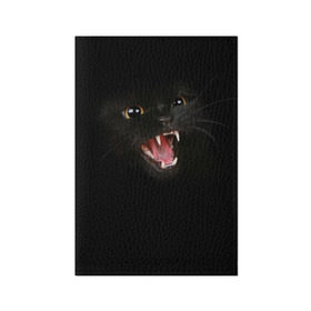 Обложка для паспорта матовая кожа с принтом Чёрный кот , натуральная матовая кожа | размер 19,3 х 13,7 см; прозрачные пластиковые крепления | Тематика изображения на принте: киска | кот | кошка