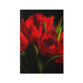 Обложка для паспорта матовая кожа с принтом Тюльпаны , натуральная матовая кожа | размер 19,3 х 13,7 см; прозрачные пластиковые крепления | Тематика изображения на принте: букет | красота | поле | природа | тюльпаны | цветы