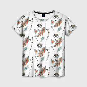 Женская футболка 3D с принтом Магия , 100% полиэфир ( синтетическое хлопкоподобное полотно) | прямой крой, круглый вырез горловины, длина до линии бедер | алхимия | глаза | кристаллы | перья | треугольник