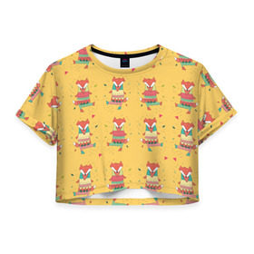 Женская футболка 3D укороченная с принтом Танцующие лисы , 100% полиэстер | круглая горловина, длина футболки до линии талии, рукава с отворотами | fox | животные | лисы | танцы