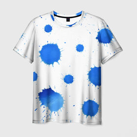 Мужская футболка 3D с принтом Синие кляксы , 100% полиэфир | прямой крой, круглый вырез горловины, длина до линии бедер | арт | кляксы | пятна | чернила