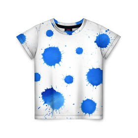 Детская футболка 3D с принтом Синие кляксы , 100% гипоаллергенный полиэфир | прямой крой, круглый вырез горловины, длина до линии бедер, чуть спущенное плечо, ткань немного тянется | арт | кляксы | пятна | чернила
