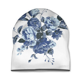 Шапка 3D с принтом Синие цветы , 100% полиэстер | универсальный размер, печать по всей поверхности изделия | розы | синие розы | узор | цветы