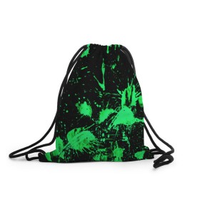 Рюкзак-мешок 3D с принтом Брызги красок , 100% полиэстер | плотность ткани — 200 г/м2, размер — 35 х 45 см; лямки — толстые шнурки, застежка на шнуровке, без карманов и подкладки | зеленый | кляксы | паттерн | черный