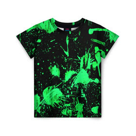 Детская футболка 3D с принтом Брызги красок , 100% гипоаллергенный полиэфир | прямой крой, круглый вырез горловины, длина до линии бедер, чуть спущенное плечо, ткань немного тянется | Тематика изображения на принте: зеленый | кляксы | паттерн | черный