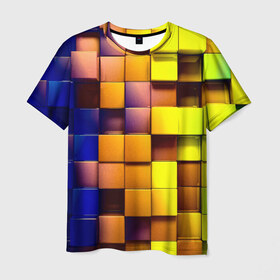Мужская футболка 3D с принтом Кубики , 100% полиэфир | прямой крой, круглый вырез горловины, длина до линии бедер | Тематика изображения на принте: квадраты | паттерн | текстура | цветной | яркий