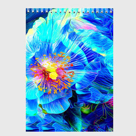 Скетчбук с принтом Голубой цветок , 100% бумага
 | 48 листов, плотность листов — 100 г/м2, плотность картонной обложки — 250 г/м2. Листы скреплены сверху удобной пружинной спиралью | летний | яркий