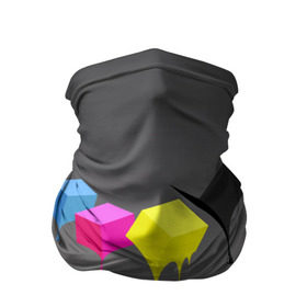 Бандана-труба 3D с принтом Краски-кубики , 100% полиэстер, ткань с особыми свойствами — Activecool | плотность 150‒180 г/м2; хорошо тянется, но сохраняет форму | жёлтый | краски | кубики | розовый | стекают | цвета | чёрный