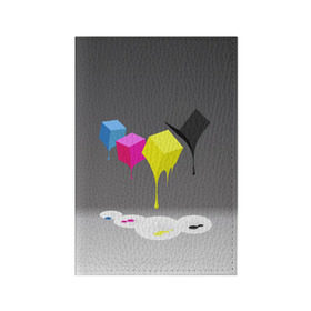 Обложка для паспорта матовая кожа с принтом Краски-кубики , натуральная матовая кожа | размер 19,3 х 13,7 см; прозрачные пластиковые крепления | Тематика изображения на принте: жёлтый | краски | кубики | розовый | стекают | цвета | чёрный