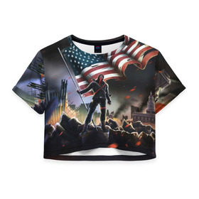 Женская футболка 3D укороченная с принтом Homefront: The Revolution , 100% полиэстер | круглая горловина, длина футболки до линии талии, рукава с отворотами | america | homefront | revolution | usa | америка | революция | сша | хоумфронт