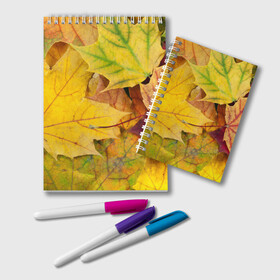 Блокнот с принтом Осенние листья , 100% бумага | 48 листов, плотность листов — 60 г/м2, плотность картонной обложки — 250 г/м2. Листы скреплены удобной пружинной спиралью. Цвет линий — светло-серый
 | жёлтый | зелёный | клён | листва