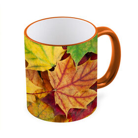 Кружка 3D с принтом Осенние листья , керамика | ёмкость 330 мл | жёлтый | зелёный | клён | листва