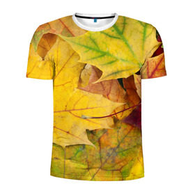 Мужская футболка 3D спортивная с принтом Осенние листья , 100% полиэстер с улучшенными характеристиками | приталенный силуэт, круглая горловина, широкие плечи, сужается к линии бедра | жёлтый | зелёный | клён | листва