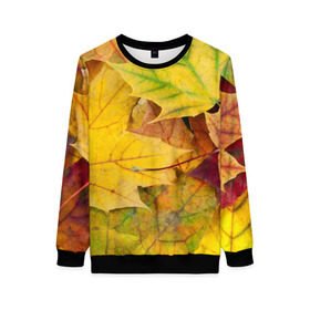 Женский свитшот 3D с принтом Осенние листья , 100% полиэстер с мягким внутренним слоем | круглый вырез горловины, мягкая резинка на манжетах и поясе, свободная посадка по фигуре | жёлтый | зелёный | клён | листва