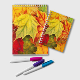Блокнот с принтом Кленовые листья , 100% бумага | 48 листов, плотность листов — 60 г/м2, плотность картонной обложки — 250 г/м2. Листы скреплены удобной пружинной спиралью. Цвет линий — светло-серый
 | жёлтый | зелёный | красный | листва | оранжевый | осень