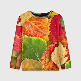 Детский лонгслив 3D с принтом Осень , 100% полиэстер | длинные рукава, круглый вырез горловины, полуприлегающий силуэт
 | берёза | дары осени | жёлтый | зелёный | золотой | краски | красный | красота | листва | листья | наряд | оранжевый | осень | осина | покров | природа